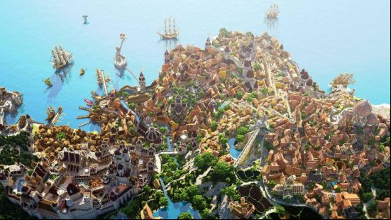 Minecraft cities - the coastal town of Novigrad in Minecraft.