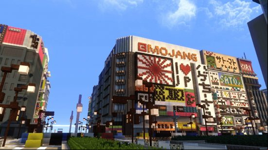 Minecraft cities - Sayama City is a Japanese-inspired location with Mojang ments.