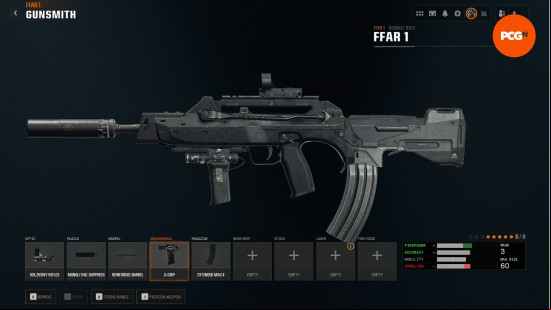Best Warzone FFAR loadout: a modern looking assault rifle with a laser attachment under the barrel.