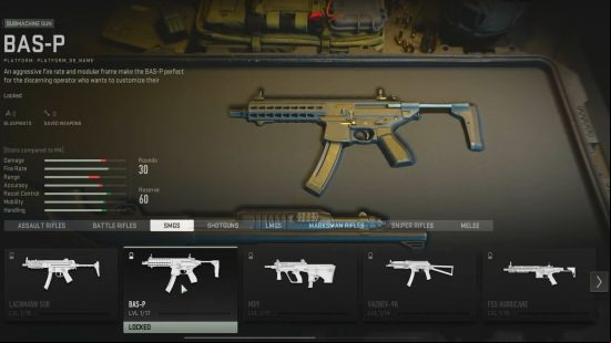 The best Modern Warfare 2 SMGs: the BAS-P SMG sits in a cushioned gun case