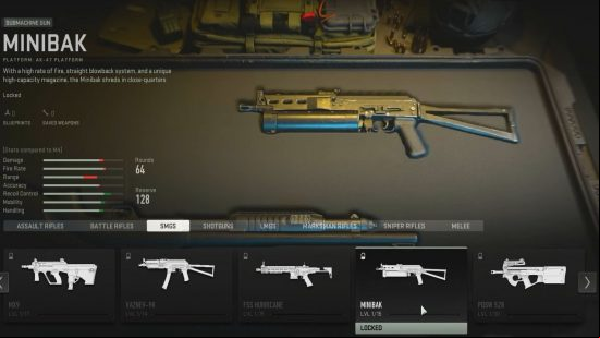 The best Modern Warfare 2 SMGs: the Minibak SMG sits in a cushioned gun case