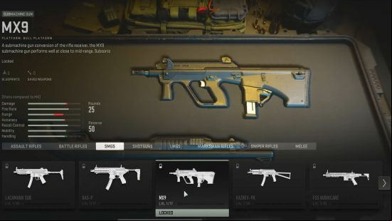 The best Modern Warfare 2 SMGs: the MX9 SMG sits in a cushioned gun case