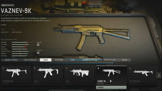 The best Modern Warfare 2 SMGs: the Vaznev-9K SMG sits in a cushioned gun case