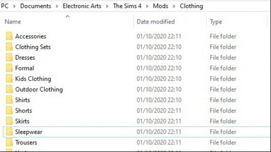 Sims 4 CC: clothing mods folder