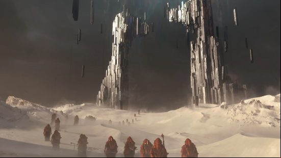 Death Stranding 2 release date: A procession of red hooded figures walking through sand