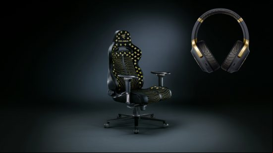 An image of the Razer x Dolce and Gabanna Barracuda headset and Enki gaming chair
