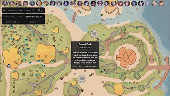 One of the best Palia mods is the Palia Map APp, which shows all resource locations and can help in many other ways. This is showing text about the Bahari Crab.