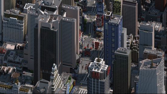 An isometric view of Midtown Manhattan built in Minecraft, one of the best Minecraft cities.