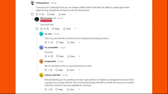 MSI employee response to customer complaints