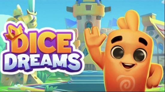 Best Android games: Dice Dreams. Image shows a friendly creature hopping up beside the game's logo.