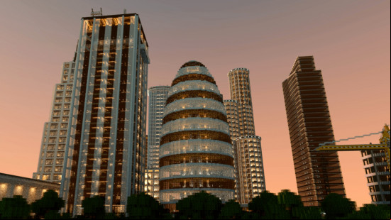Some of the massive skyscrapers of Minechester, one of the best Minecraft cities.