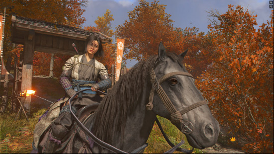 AC Shadows mods: Naoe riding a black horse