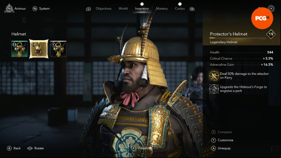 assassins-creed-shadows-legendary-gear-locations-headgear-yasuke Assassin's Creed Shadows Legendary gear locations: Yasuke wearing an opulent golden helmet