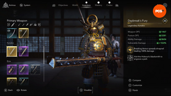 assassins-creed-shadows-legendary-gear-locations-kanabo Assassin's Creed Shadows Legendary gear locations: Yasuke wielding a hefty, studded Kanabo