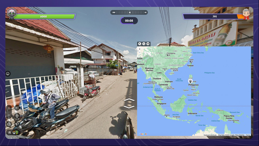 GeoGuessr: An image of a map, then its real-life location in GeoGuessr