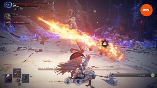 Best soulslike games: a trio takes on a powerful flaming boss in Nightreign