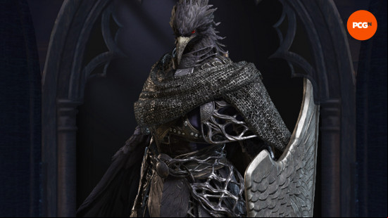 Elden Ring Nightreign skins: a giant black birdman holding a silver shield