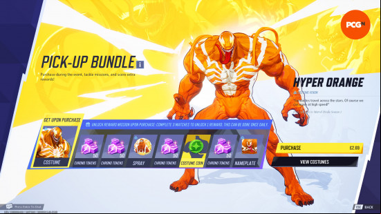 Marvel Rivals events: Pick-Up Bundle featuring orange Venom