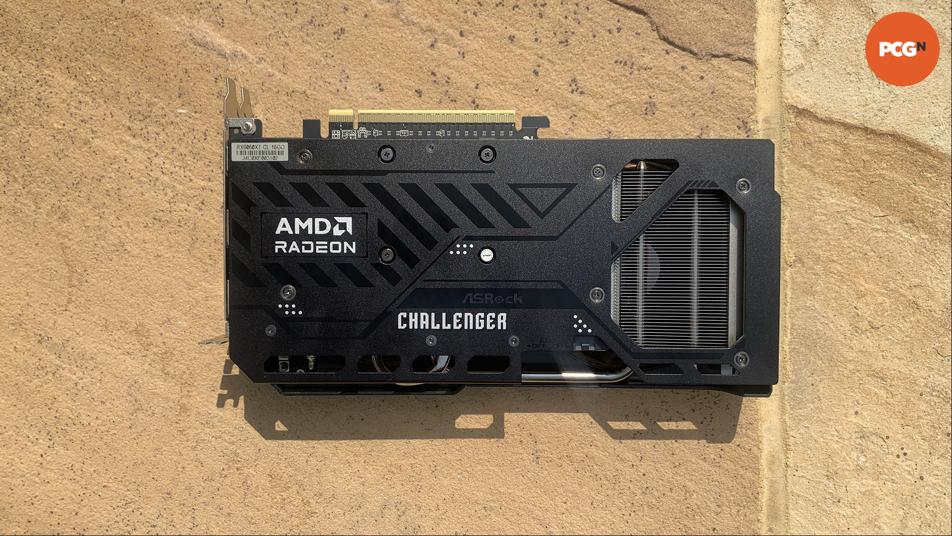 AMD Radeon RX 9060 XT review: ASRock Challenger OX graphics card backplate.