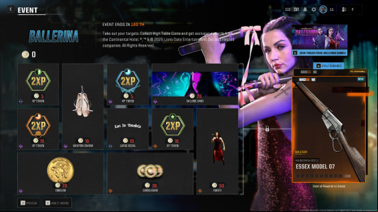 Black Ops 6 events: a page showing the rewards for a Ballerina event in Black Ops 6.